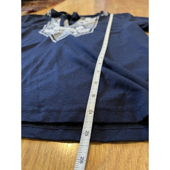 J Crew Navy White Embroidered Puff Sleeve Boho Peasant Blouse Size Medium - Picture 7 of 9